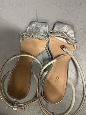 Aldo Silver Rhinestone Bow Square-Toe Ankle Strap Sandals
